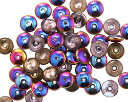Czech Glass Black Diamond w/ Metallic Rainbow Spacer 2x6mm