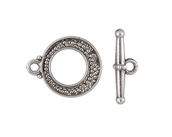 Antique Silver (plated) Textured Round Toggle Clasp 14x17mm, 17mm Bar