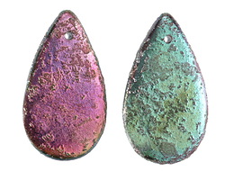 Czech Glass Matte Textured Smoky Peacock Metallic Teardrop Focal 18x30mm