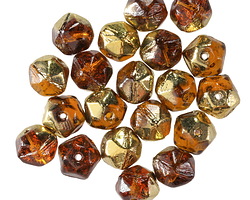 Czech Glass Root Beer w/ Gold English Cut Bead 7x8mm