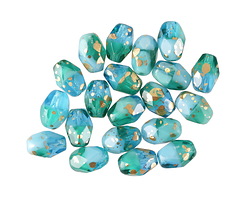 Czech Glass Caribbean Waters w/ Gold Flecks Fire Polished Rice 7x5mm
