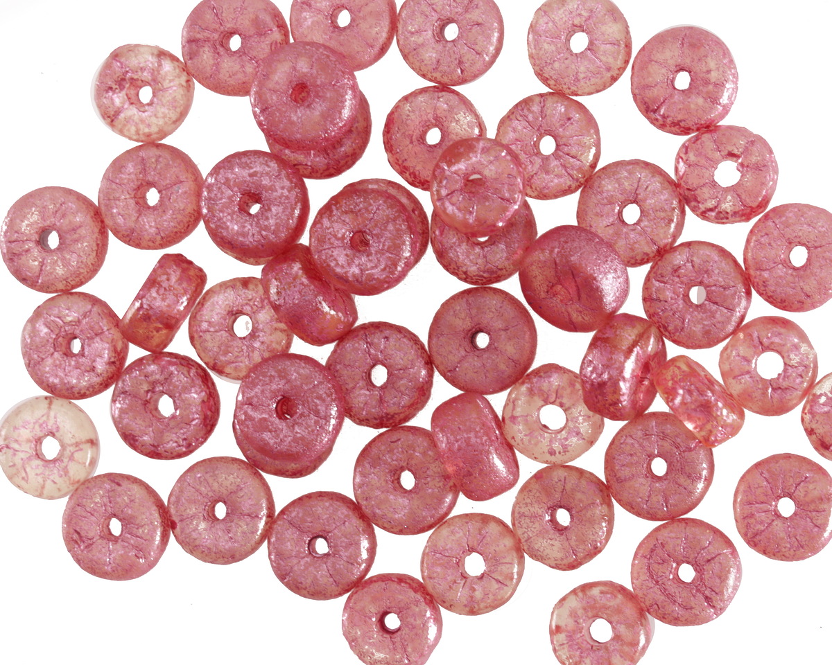 Czech Glass Textured Crystal w/ Metallic Pink Wash Heishi 3x6mm