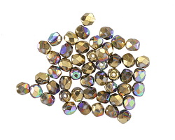 Czech Glass White AB w/ Gold Fire Polished Round 4mm