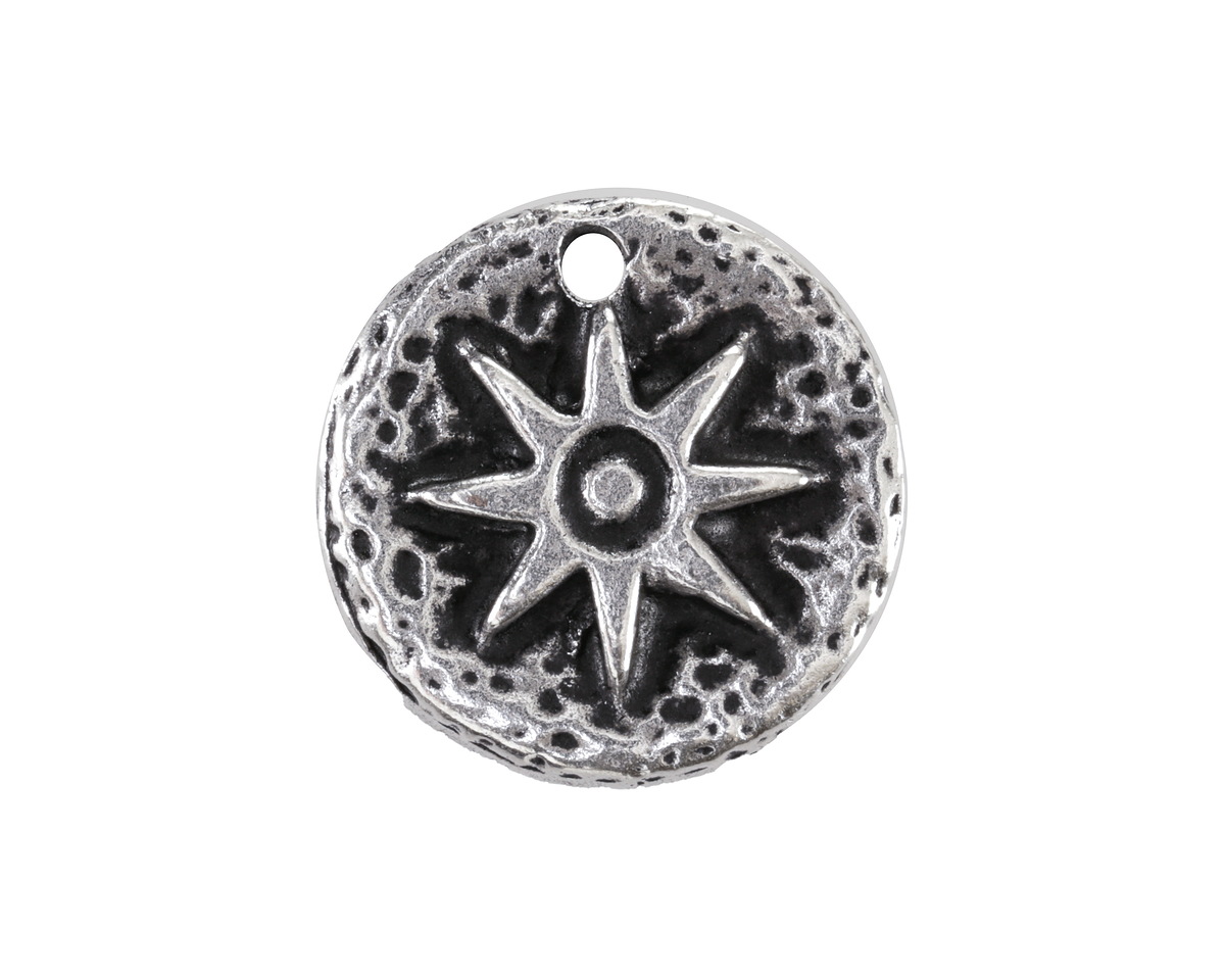 Mykonos Antique Silver (plated) Sun Coin Focal 22mm