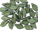 Czech Glass Metallic Green w/ Gold Leaf Drop 6x12mm