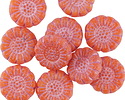 Czech Glass Pumpkin w/ Pink Wash Sunflower 13mm
