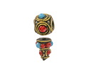 Nepalese Brass w/ Turquoise & Coral Dots Guru Bead 10x21mm