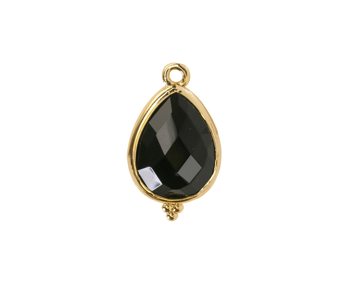 Black Obsidian w/ Gold Finish Faceted Teardrop Focal 12x21mm