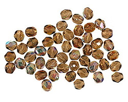 Czech Glass Smoky Topaz AB Fire Polished Round 4mm