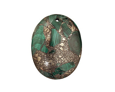 Malachite & Pyrite Oval Pendant 35x45mm