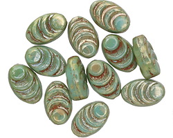 Czech Glass Green Turquoise Picasso Cocoon 8x13mm