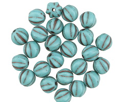 Czech Glass Matte Turquoise w/ Chocolate Melon Round 6mm