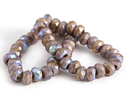 Czech Glass Etched Lavender AB w/ Gold Large Hole Fire Polished Rondelle 6x9mm