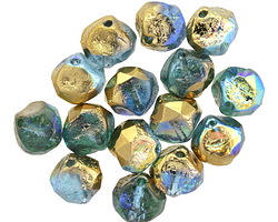 Czech Glass Etched Sea Blue AB w/ Gold Finish Chandelier Cut 8mm