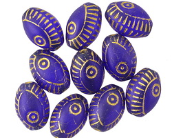 Czech Glass Matte Sapphire w/ Gold Eye Rice 13x9mm