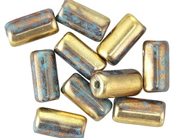 Czech Glass Bronzed Turquoise Large Hole Tube 14x7mm