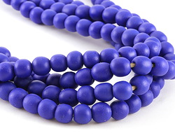 African Recycled Glass Opaque Cobalt Tumbled Round 13mm