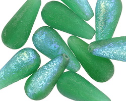 Czech Glass Textured Emerald AB Teardrop 20x9mm