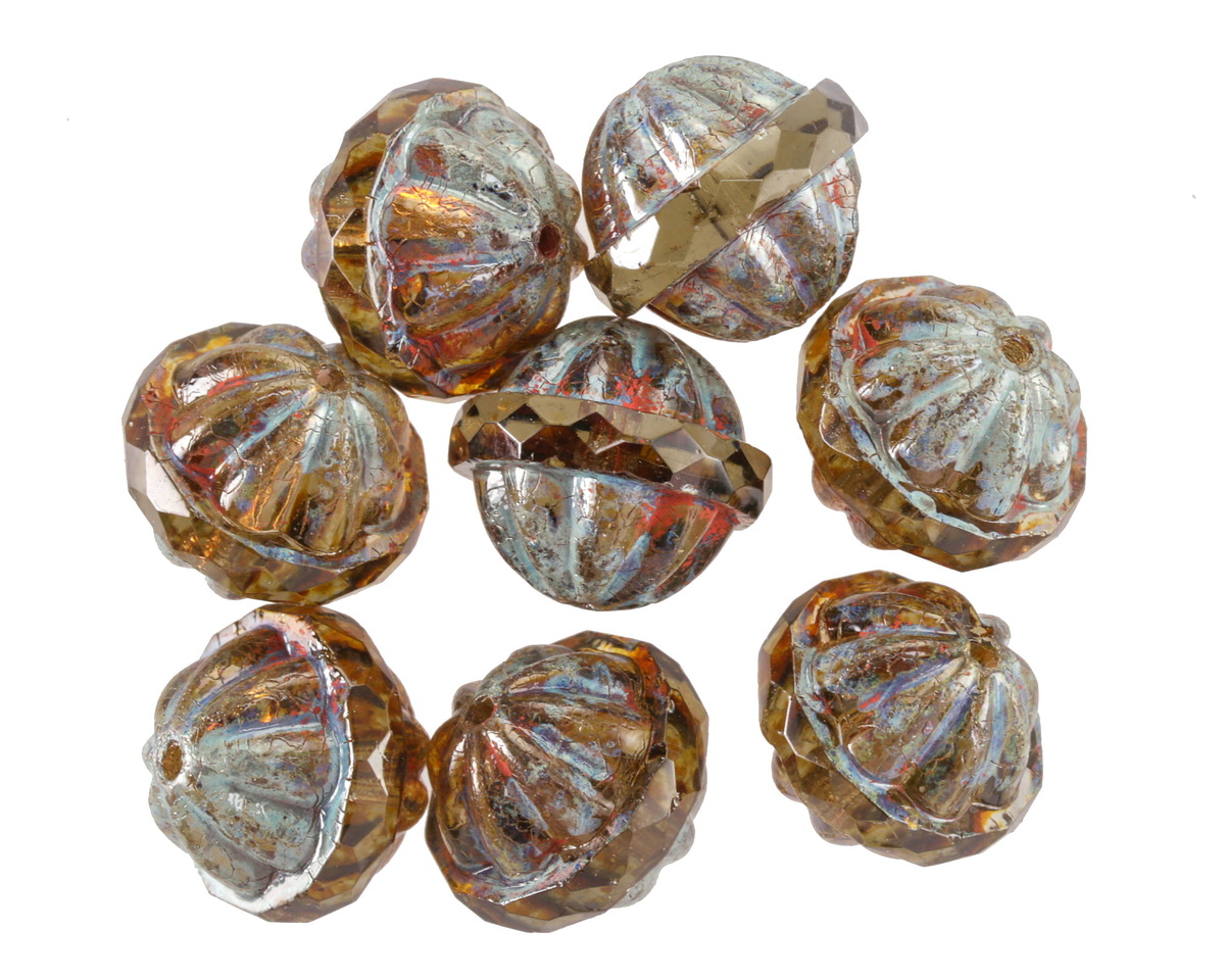 Czech Glass Black Diamond Picasso Melon UFO 12x13mm