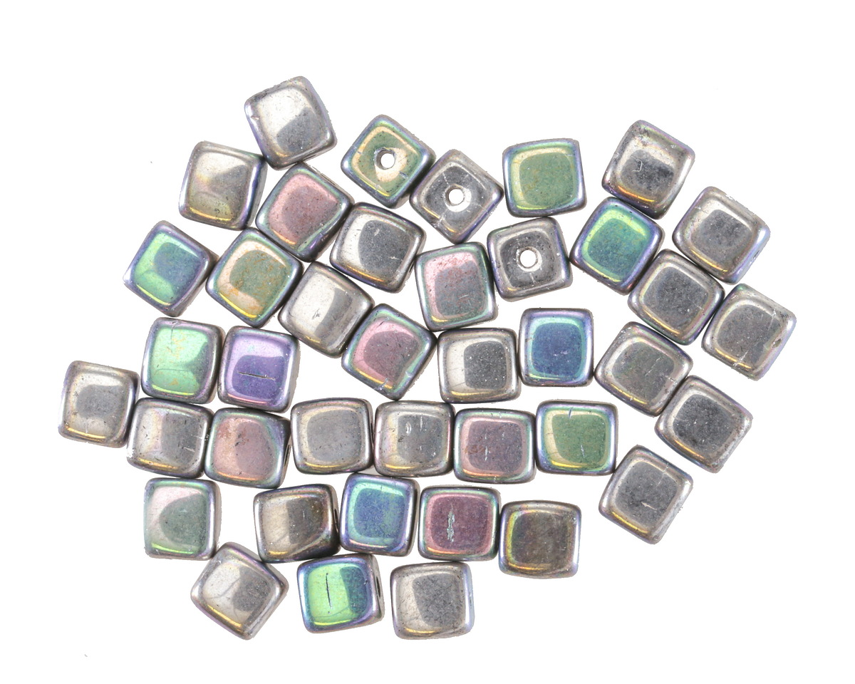 Czech Glass Antique Silver AB Cube 4mm