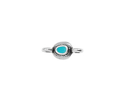 Antique Silver (plated) Turquoise Enamel Ornate Organic Oval Focal Link 15x7mm