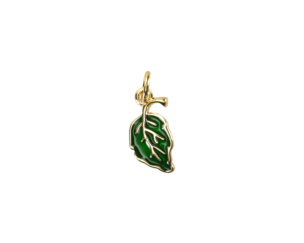 18k Gold (plated) Green Enamel Leaf Focal 7x12.5mm