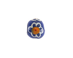 African Glass (Krobo) Blue Powder-Cast Hand-Painted Daisy Round 10mm