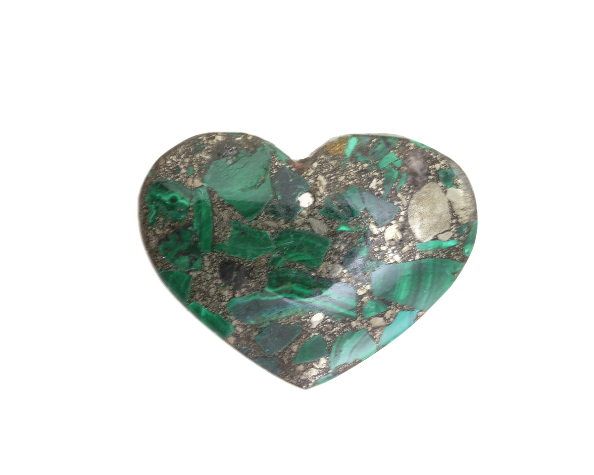 Malachite & Pyrite Heart Pendant 38x29mm