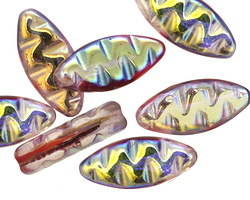 Czech Glass Rainbow AB Indented Rice 18x8mm