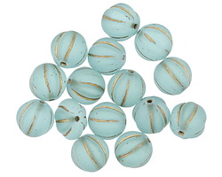 Czech Glass Matte Blue Opal w/ Gold Melon Round 8mm
