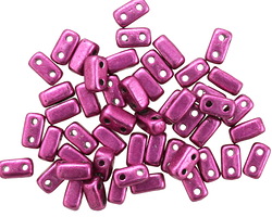 CzechMates Glass ColorTrends: Sueded Gold Fuchsia Red 2-Hole Brick 3x6mm