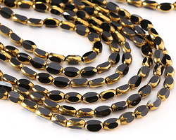 Jet Crystal w/ Gold Faceted Rice 6x4mm