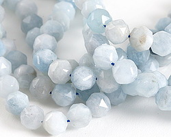 Aquamarine Diamond Cut Faceted Round 10mm