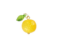 Yellow Agate Carved Pomelo w/ Green Leaf Charm 13x15mm