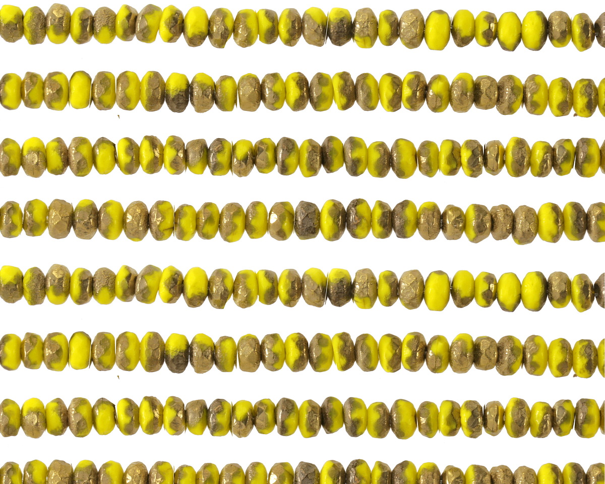 Czech Glass Textured Dandelion w/ Gold Finish Fire Polished Rondelle 2x3mm