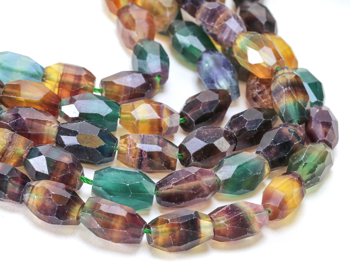Rainbow Fluorite Microfaceted Long Nugget 9x14mm