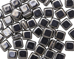 CzechMates Glass Hematite 2-Hole Tile 6mm