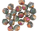 Czech Glass Textured Sea Green w/ Rainbow Metallic English Cut Bead 7x8mm