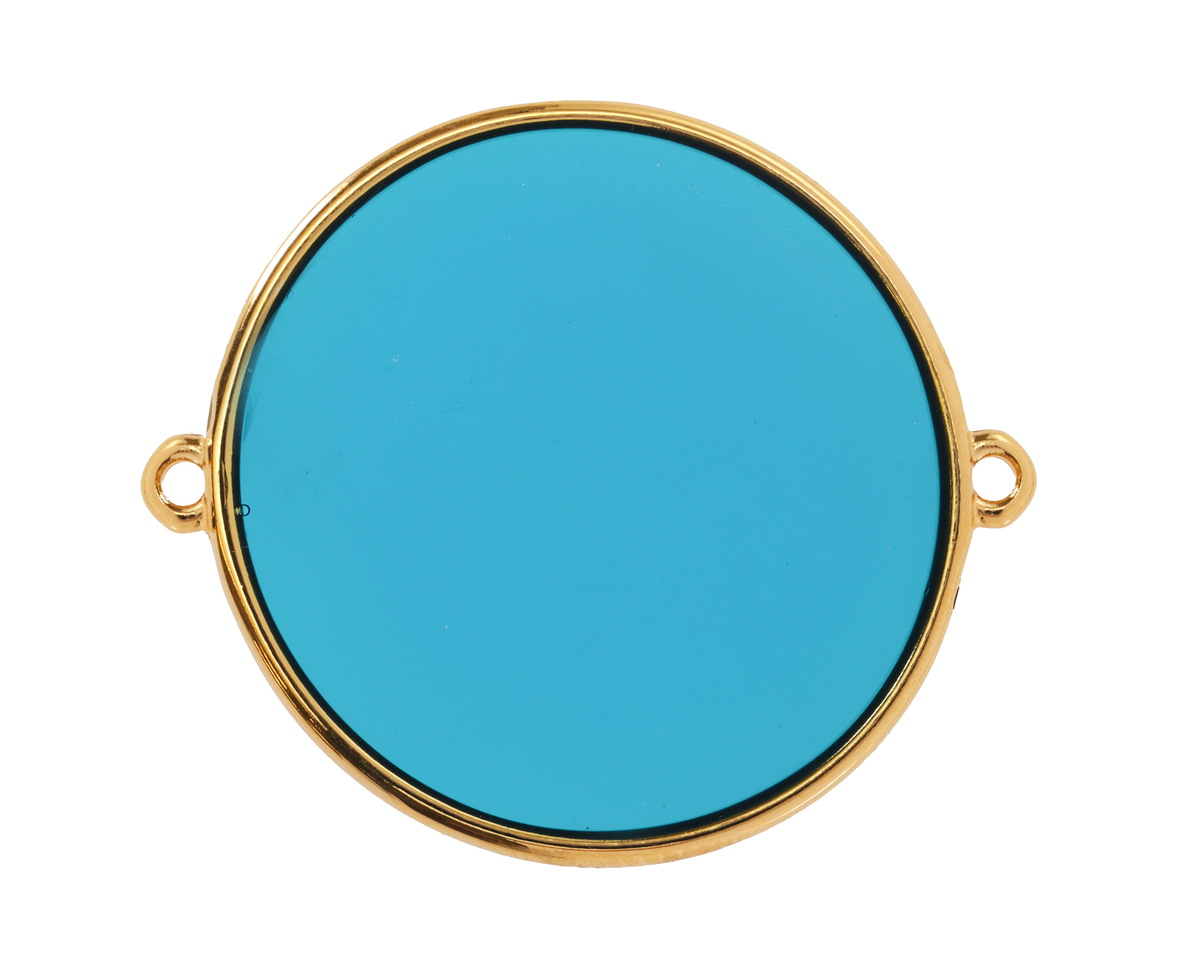 24K Gold (Plated) Transparent Turquoise Resin Round Focal Link 33x30mm