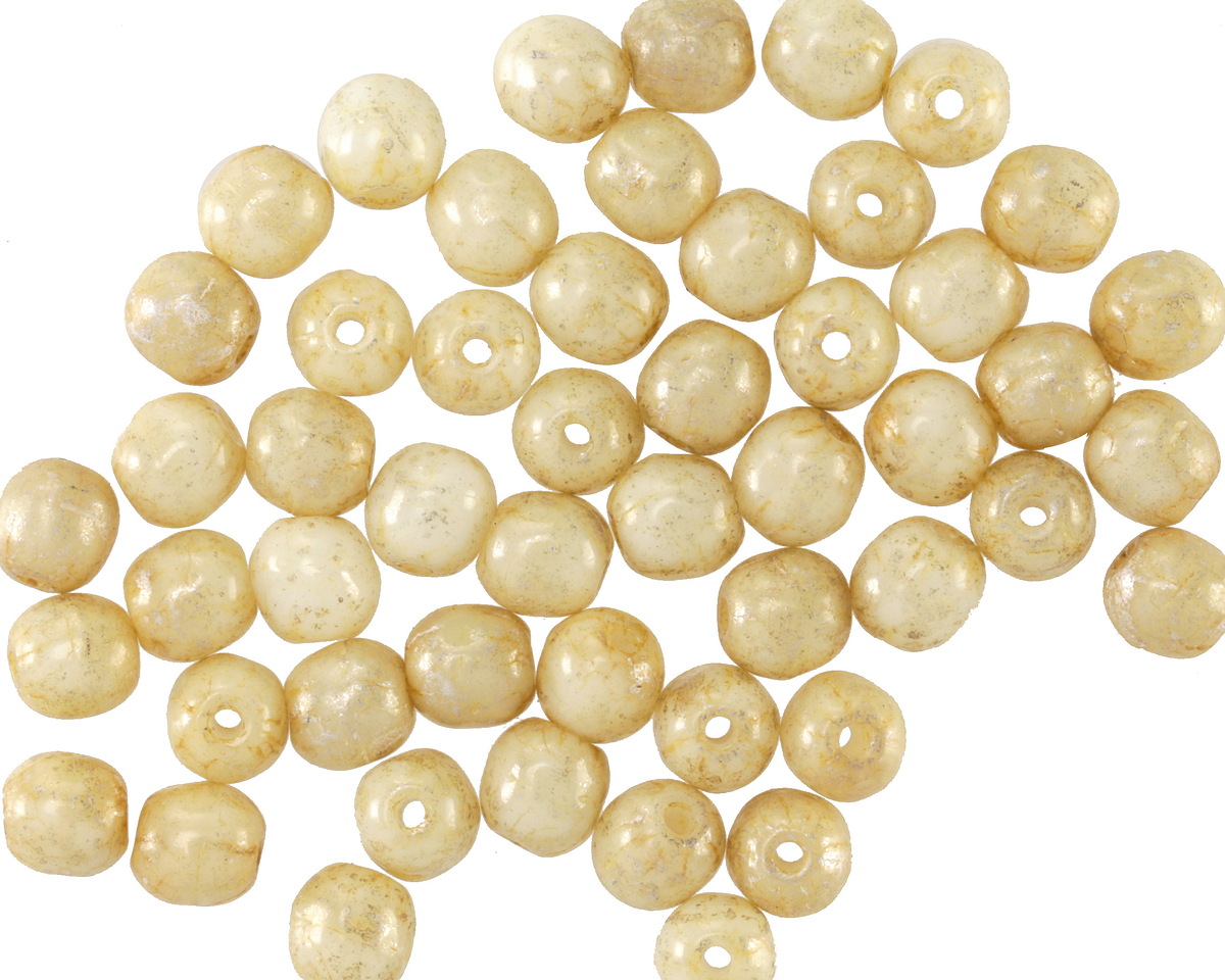 Czech Glass Ivory w/ Mercury Glass Finish Round Druk 4mm