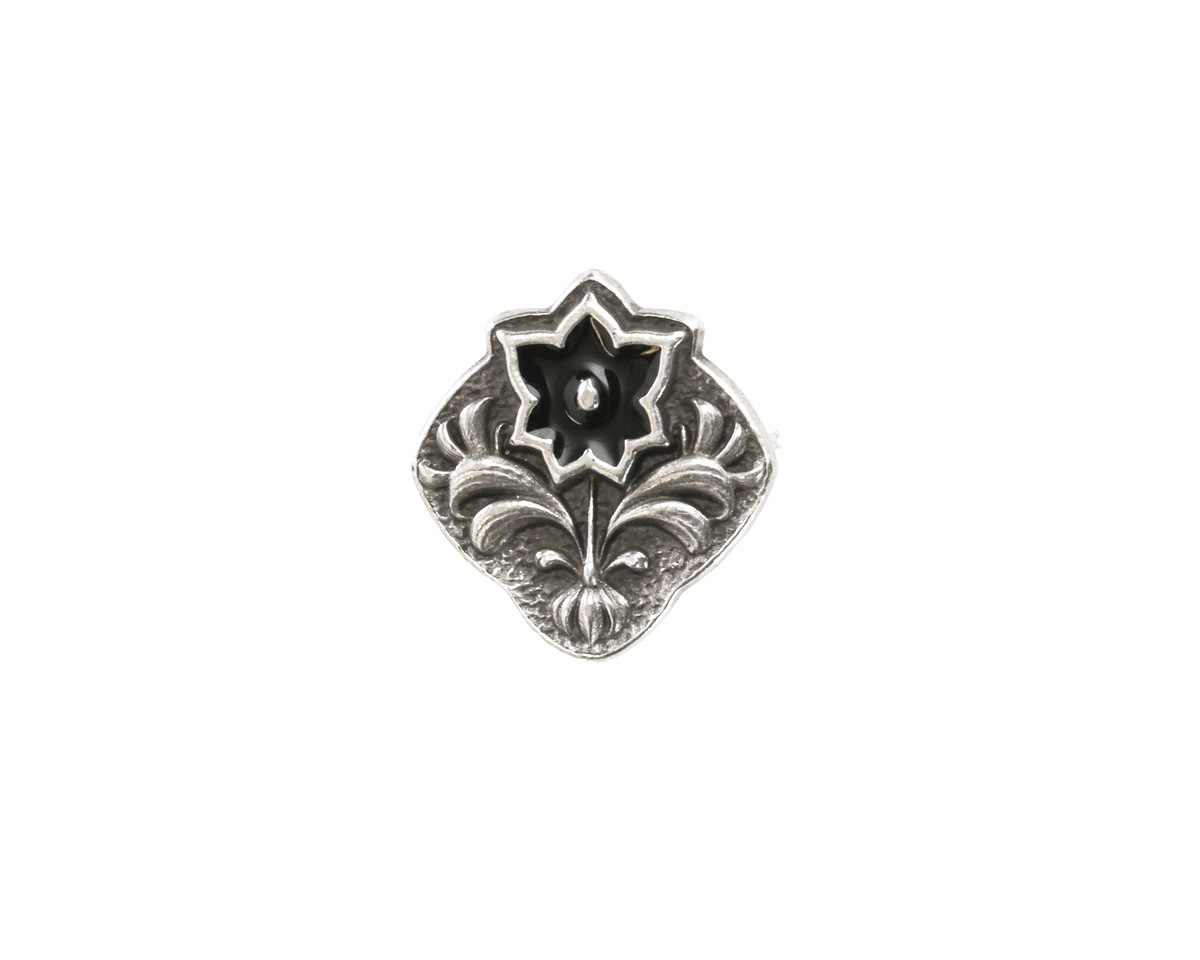 TierraCast Antique Silver (plated) Jet Enamel Flower Square Button 14x15mm