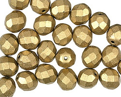 Czech Glass Matte Metallic Aztec Gold Fire Polished Round 8mm