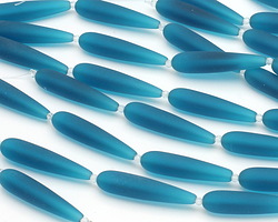 Peacock Blue Beach-Style Glass Teardrop Strand 37x8mm