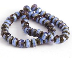 Czech Glass Blueberry Muffin Picasso Fire Polished Rondelle 6x8mm