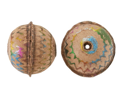 Hand Painted Weathered Metallic Rainbow Zigzags Leather Round Bead 20-22mm