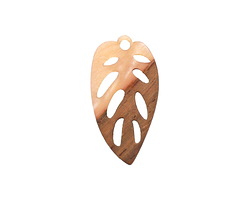 Walnut Wood & Blossom Pearlescent Resin Openwork Leaf Focal 15x28mm