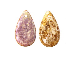 Czech Glass Textured Matte White Picasso AB Teardrop Focal 18x30mm