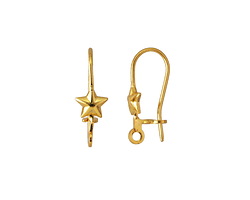 Gold (plated) Star Earwire w/ Loop 9x18mm