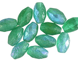 Czech Glass Textured Bottle Green AB Faceted Rice 12x8mm