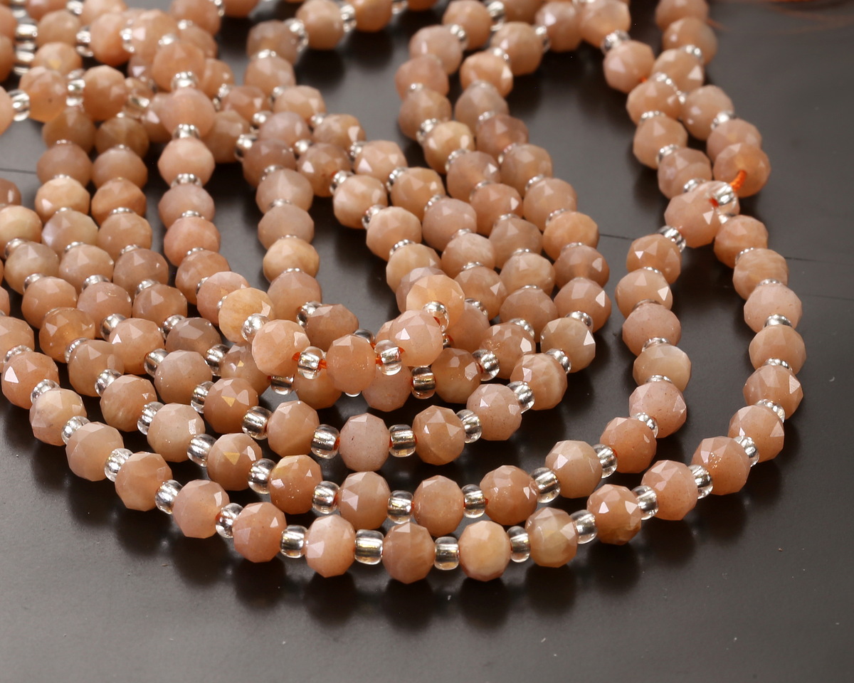 Peach Moonstone (A) Microfaceted Rondelle 5x6mm